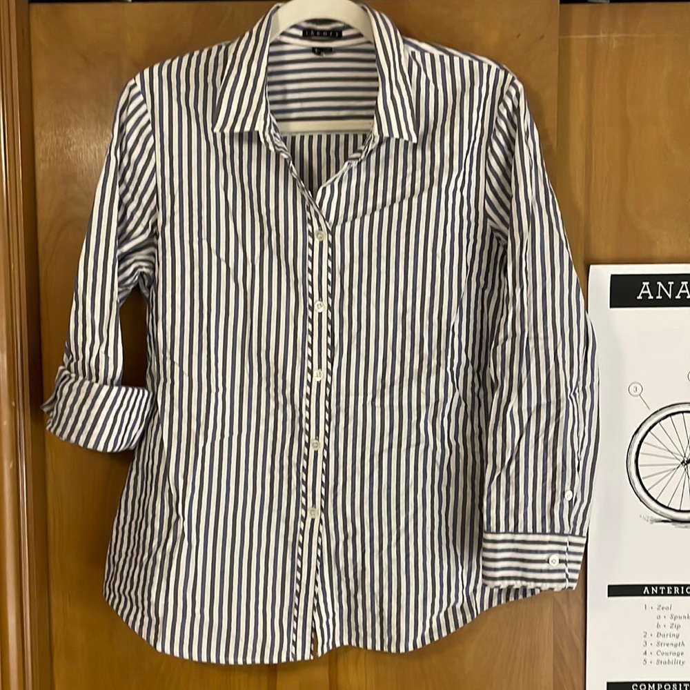Theory striped cotton button-down, size L